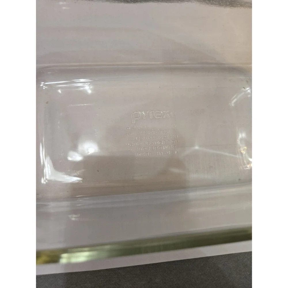 Pyrex Clear Glass Green Tint Loaf Pan  213-R- 1.5QT /1.5L Made In USA